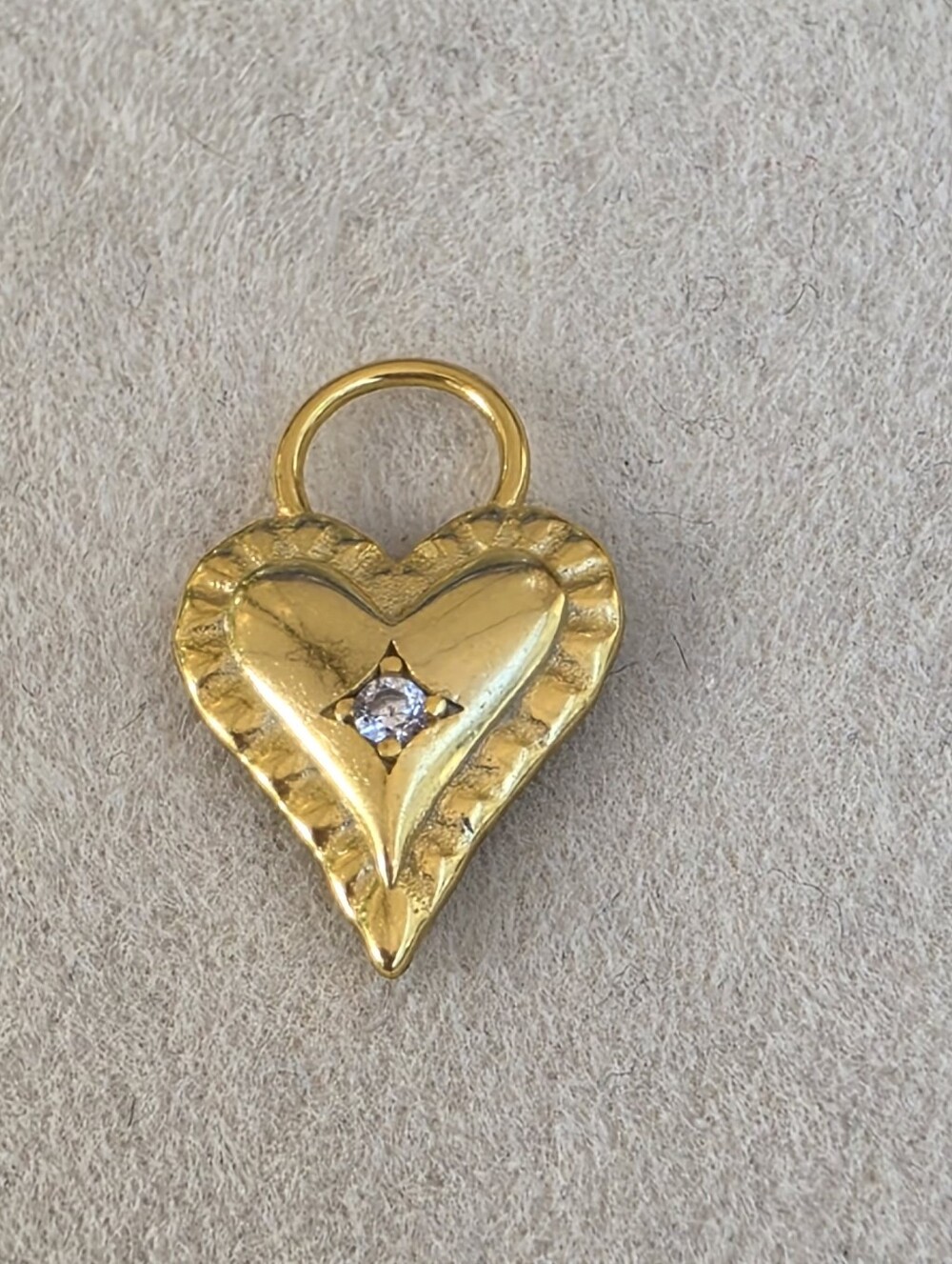 Gold-Tone Silver Heart Pendant with Clear Stone • Acid Tested • 0.64g